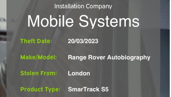 Another Range Rover recovered after theft that had been installed with a SmarTrack system