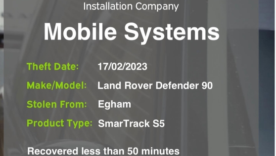 LandRover Defender 90 with SmarTrack S5 Driver recognition was recovered in less than 50 minutes.